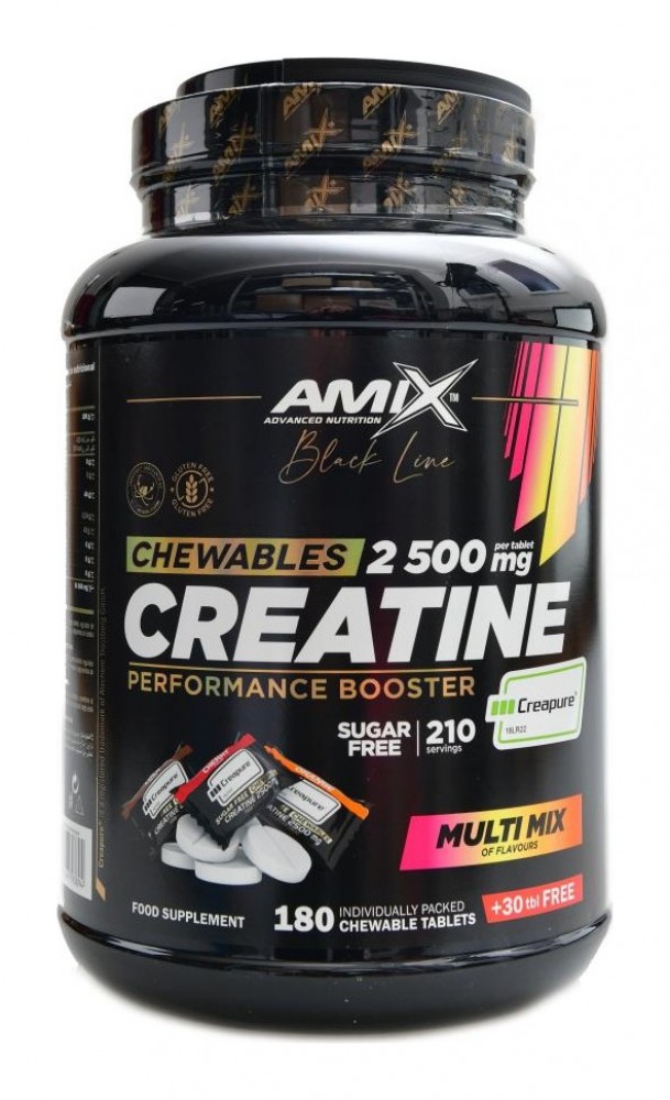 Black line Creatine creapure 2500mg chewable tabs zero sugar 210 tablet multiflavors