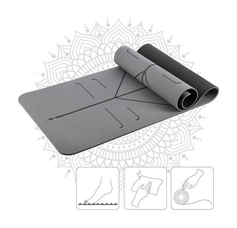 Šedá sada na jógu - podložka YM10, jóga blok KJ02 a popruh SJ02