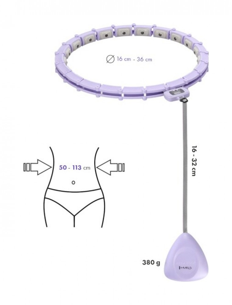 Masážní hula hoop HHM14 se závažím a počítadlem fialová