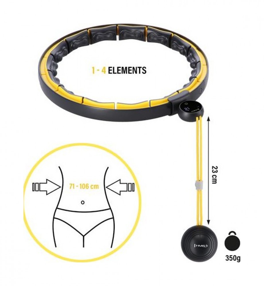 Masážní hula hoop HHM21 se závažím, magnety a počítadlem černá/žlutá