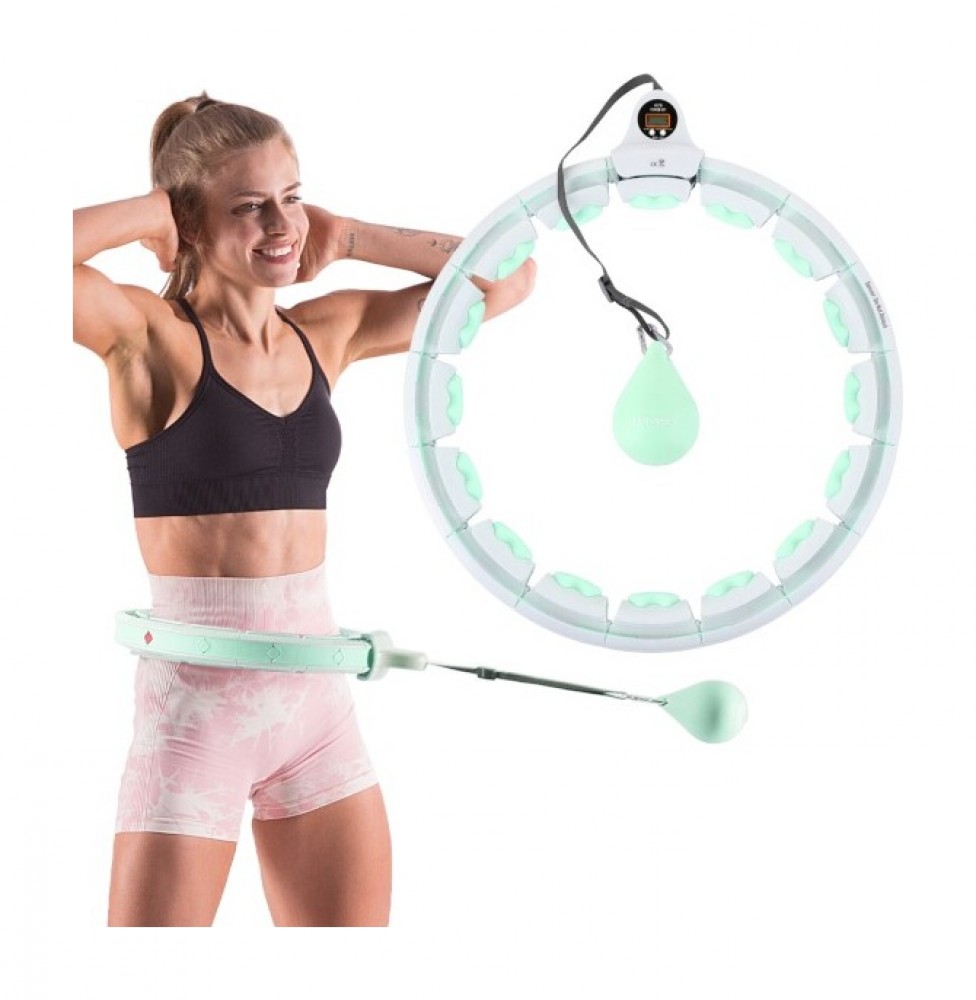 Sada masážní hula hoop HHW06 se závažím a počítadlem a zeštíhlujícího pásu BR163 zelená