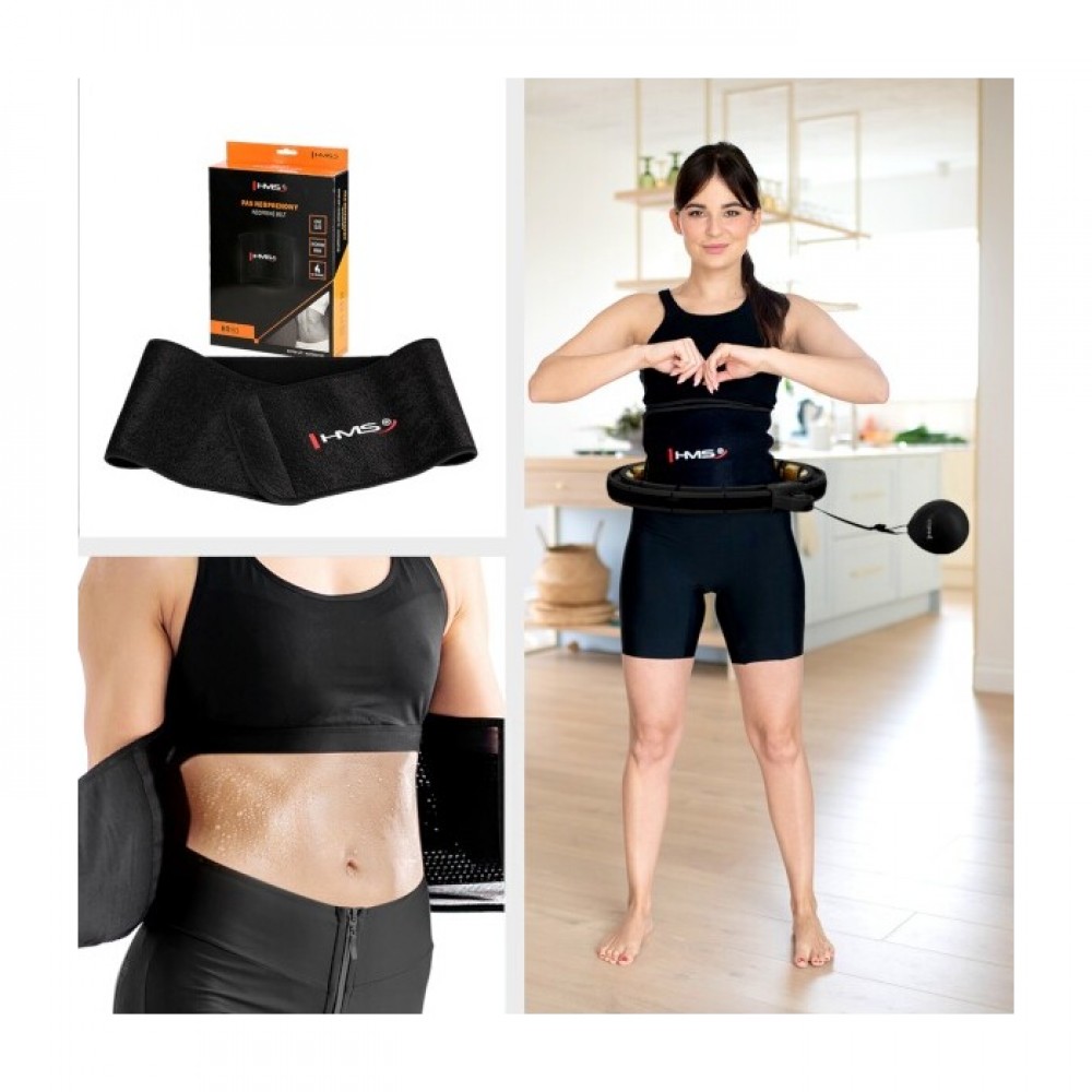 Sada masážní hula hoop HHM13 se závažím, magnety a počítadlem a zeštíhlujícího pásu BR163 černá