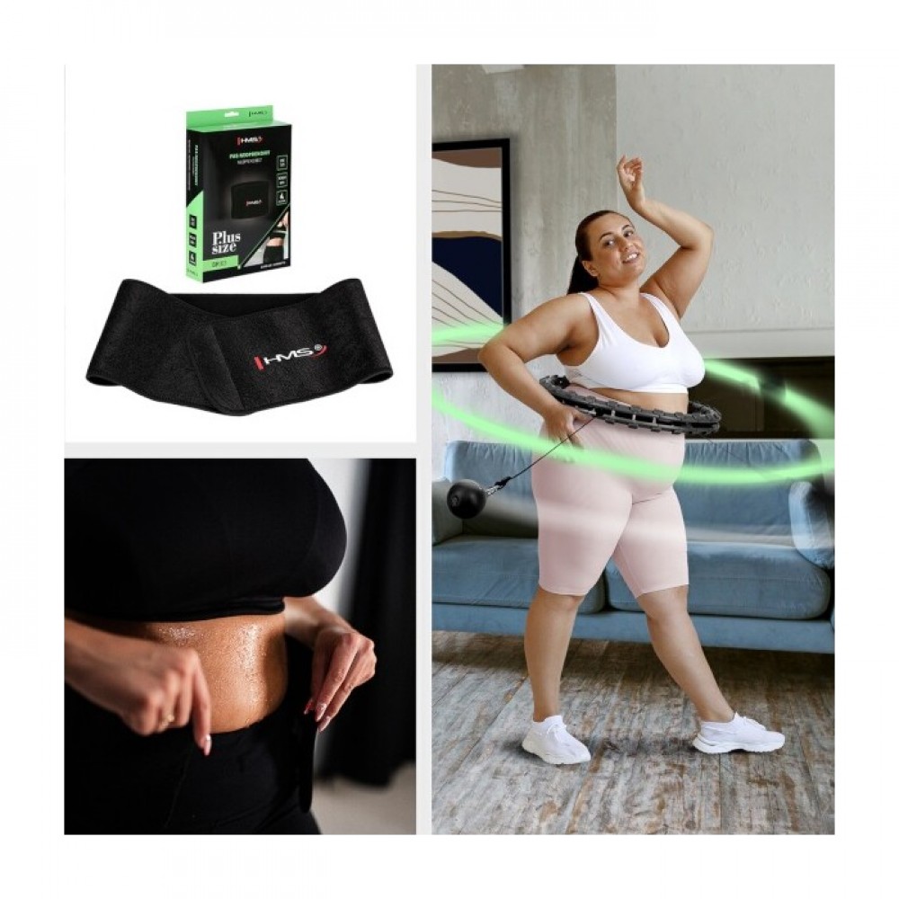 Sada černé masážní Hula Hoop se závažím HHW11 a zeštíhlujícího bederního pásu BR163 PLUS SIZE
