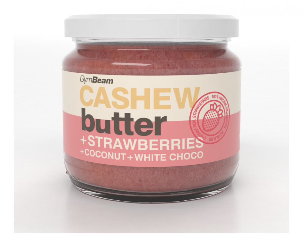 Kešu máslo s kokosem, bílou čokoládou a jahodami 340 g