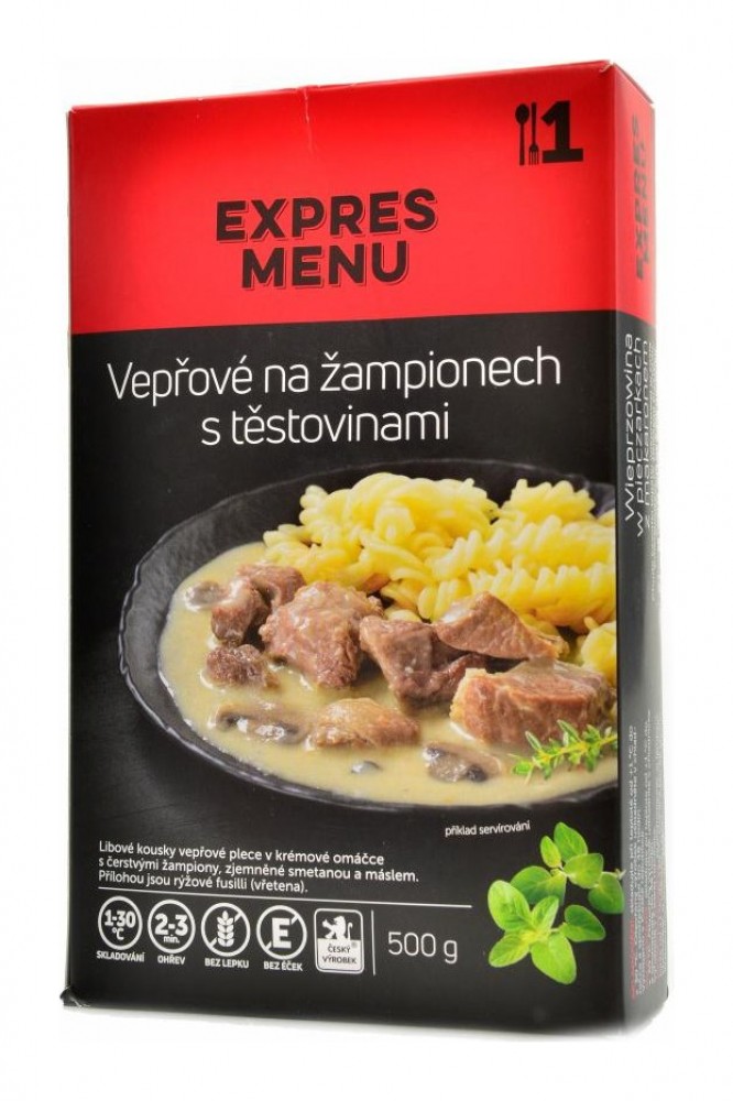 KM Vepřové na žampionech s těstovinami 500g
