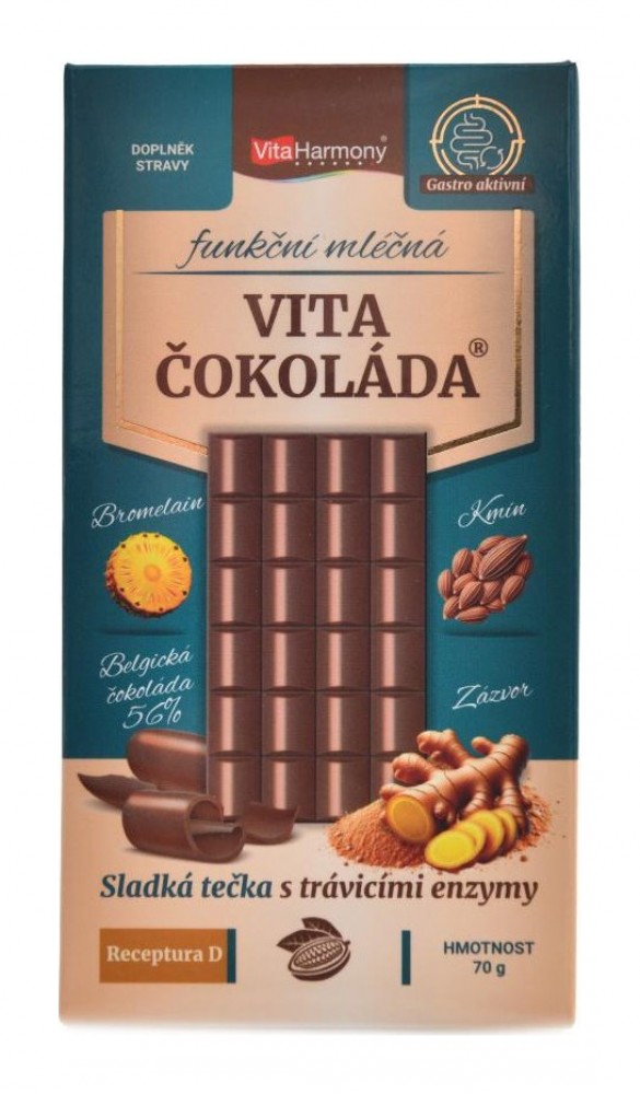 VitaČokoláda funkční mléčná 70g receptura D - bromelain kmín zázvor