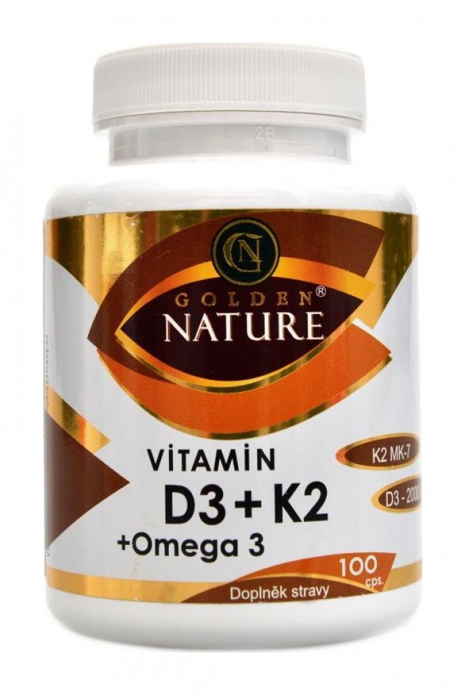 Vitamín D3 2000 IU + K2 MK7 + Omega 3 100 cps