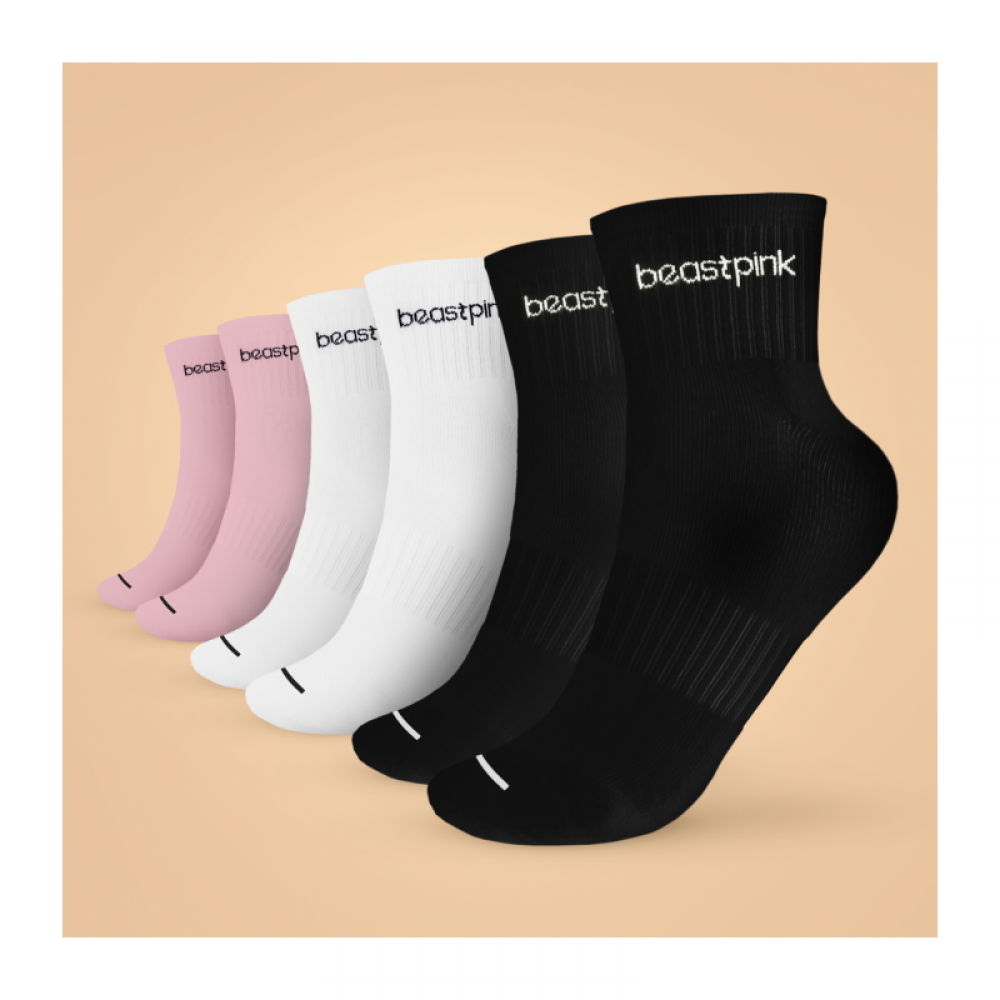 Ponožky Midhigh 3Pack White Black Pink - BeastPink 