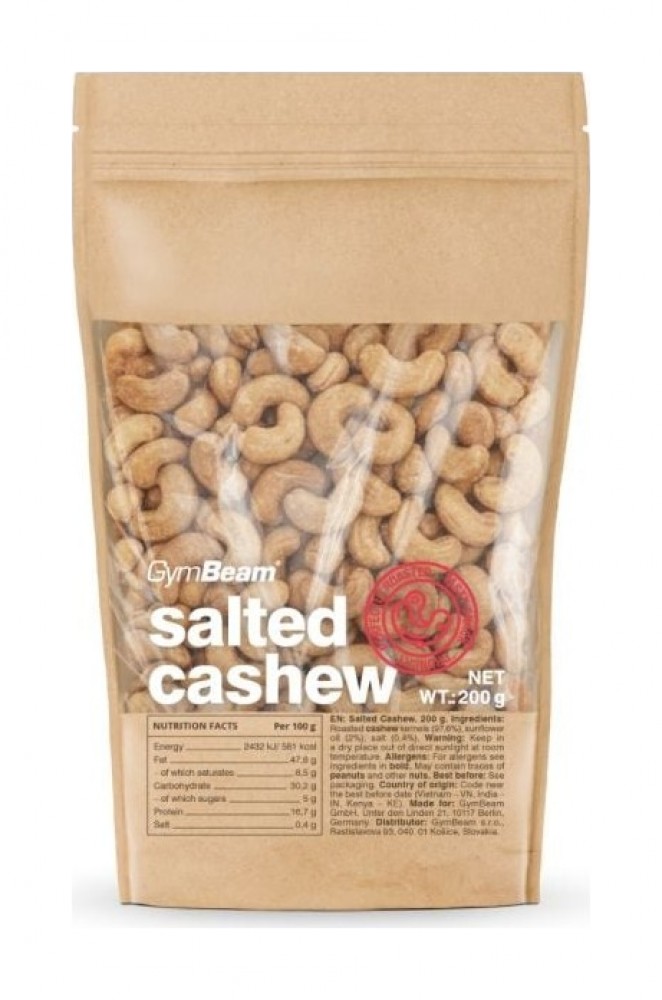 Pražené solené kešu ořechy - GymBeam 200 g